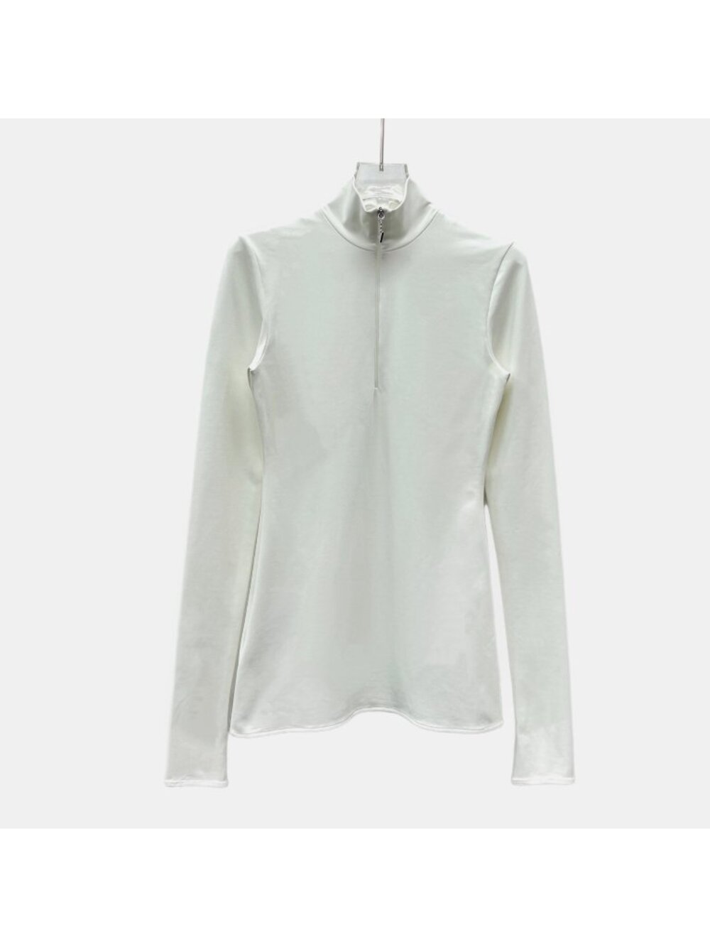 Prada White Triangle Logo Half-Zip Long-Sleeve Knit Sweater